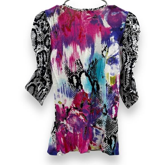 Alberto Makali Multicolor Abstract Black‎ & White Snakeskin Print Top Sz S - Picture 2 of 5